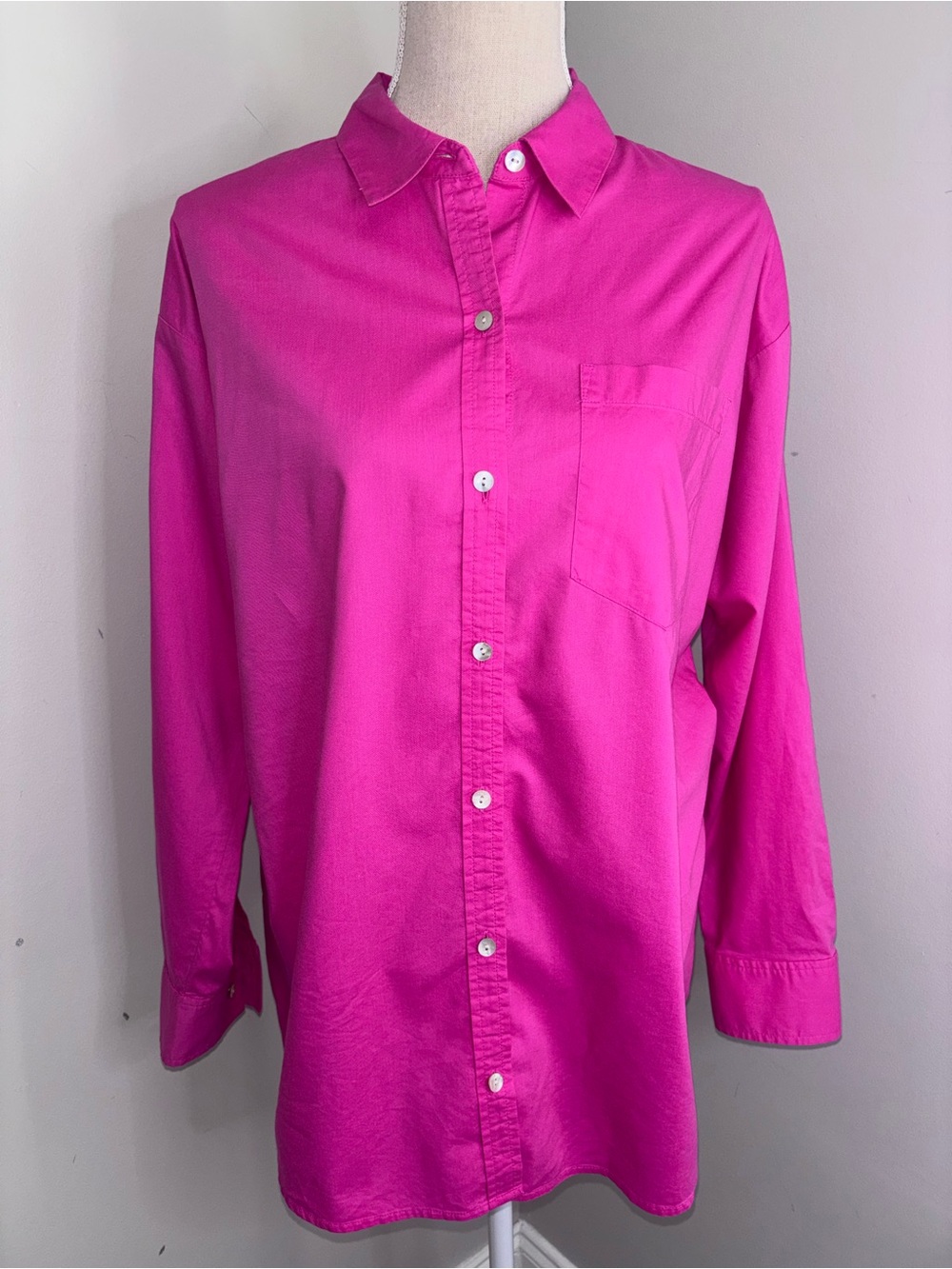 J Jill hot pink long sleeve buttondown shirt long oversized size Medium